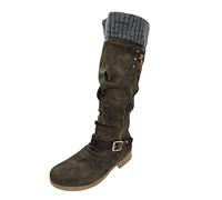 Cowboy Boots for Women Block Knee-High Biker Riding Booties Mid Calf Cowgirl Boots Retro Windbreak Ladies Western Wedding Shoes Comfortable Street Walking Footwear Size 3-7.5