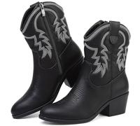 Cowboy Boots For Women Cowgirl Boots Black Western Size 6 Botte Cowboy Femme Knee High Wide Calf For Women Retro Western And Travelling Embroidered Pointed Toe Low Heel Mid Calf