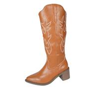 Cowboy Boots for Women,Cowgirl Boots Mid-Calf Chunky Heel Leather Embroidered Womens Western Boots Slip on Comfy Fashion Classic Country Riding Daily Festival Travel Autumn Winter Essentials Shoes