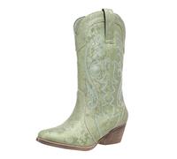 Cowboy Boots for Women,Cowgirl Boots Mid-Calf Chunky Heel Leather Embroidered Womens Western Boots Slip on Comfy Fashion Classic Country Riding Daily Festival Travel Autumn Winter Essentials Shoes
