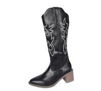Cowboy Boots for Women,Cowgirl Boots Mid-Calf Chunky Heel Leather Embroidered Womens Western Boots Slip on Comfy Fashion Classic Country Riding Daily Festival Travel Autumn Winter Essentials Shoes