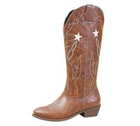 Cowboy Boots for Women,Cowgirl Boots Mid-Calf Chunky Heel Leather Embroidered Womens Western Boots Slip on Comfy Fashion Classic Country Riding Daily Festival Travel Autumn Winter Essentials Shoes