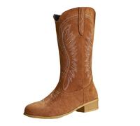 Cowboy Boots for Women,Cowgirl Boots Mid-Calf Chunky Heel Leather Embroidered Womens Western Boots Slip on Comfy Fashion Classic Country Riding Daily Festival Travel Autumn Winter Essentials Shoes
