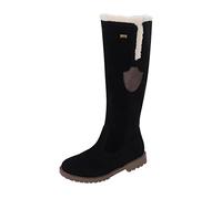 Cowboy Boots for Women Faux Furry Lined Knee High Boots PU Leather Antiskid Snow Boots Flat Side Zipper Walking Boots Retro Classic Winter Warm Boots (Black, 6)