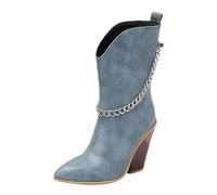 Cowboy Boots For Women Mid Calf Chain Hiking Boots Block Heel Pointed Toe Ladies Shoes Easier On & Off Slip On Boot Water-Resistant Easy To Clean Western Booties Fancy Dress Party