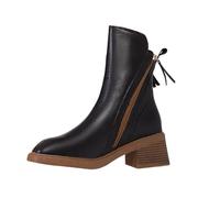 Cowboy Boots For Women Mid Calf Side Zip Hiking Boots Chunky Heeled Round Toe Walking Boot Water-Resistant Easy To Clean Ladies Shoes Easier On & Off Warm Winter Boot Outdoors Dog Walking