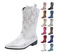 Cowboy Boots for Women Western Embroidered Slip-on Mid-Calf Cowgirl Boots | Shaft Almond Toe Faux Sude Leather Soft Lining Textured Outsole for Festivals Country Concerts and Casual Outfits
