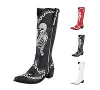 Cowboy Boots for Women Wide Mid Calf Pointed Toe Halloween Cowgirl Boots with Retro Embroidered Pull-On Chunky Booties Western V Mouth Anti-Slip Lightweight Stylish Shoes Size 6 Black