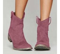Cowboy Boots for Women,Womens Western Cowboy Ankle Boots,Wide Calf Cowboy Boots for Women,Slip On Round Toe Chunky Heel Retro Classic Booties,Faux Suede Back Zipper Fall Short Ankle Booties
