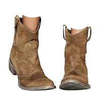 Cowboy Boots For Women,Women's Western Cowboy Ankle Low Heel Mid Calf Wide Fit Cowboy Low Chunky Pointed Toe Shoes Booties Back Fall Short