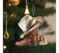 Cowboy Boots Hats Car Rear View Mirror Charm, Christmas Cowboy Boots and Hat Hanging Ornament, Car Rearview Mirror Decoration, for Cowboys, Cowgirls, Country Music Fans, Rodeo Lover