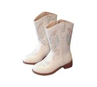 Cowboy Boots Kids Girls Cowboy Boots for Girls Pointed Toe Side Zipper Classic Embroidery Western Boots for Kids Daily Casual Outfit Winter Boots Black, beige, 4 UK