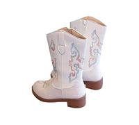 Cowboy Boots Kids Girls Cowboy Boots for Girls Pointed Toe Side Zipper Classic Embroidery Western Boots for Kids Daily Casual Outfit Winter Boots Black, White, 4 UK Child