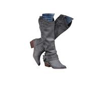 Cowboy Boots,Knee High Boots,Western Cowgirl Boot for Women Comfortable and Fashion Pull on Zipper Chunky Heel Pointed Toe Boot Vintage Boho Lace Leather Mid Heels Over The Knee Booties