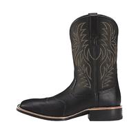 Cowboy Boots Men Wide Classic Vintage Mid Calf Western Boots Embroidery Wide Head Block Heel Slip-On Unisex Size 5-13 UK (12,Black)