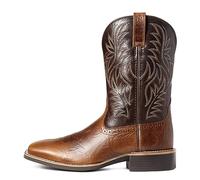 Cowboy Boots Men Wide Classic Vintage Mid Calf Western Boots Embroidery Wide Head Block Heel Slip-On Unisex Size 5-13 UK (11,Brown)