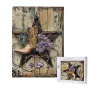 Cowboy Boots Star Wildflowers Wooden Rustic Vintage Personalised 500 Piece Wooden Jigsaw Puzzle For Adults, Custom Portrait Picture
