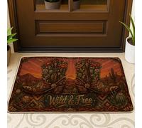 Cowboy Boots Welcome Door Mat, Western Rustic Cacti Flowers Fall Earthy Brown Rubber Non-Slip Under Doormat Rug Home Decor for Entryway Outdoor Porch Balcony 29x17 Inch
