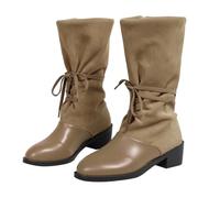 Cowboy Boots Wide Fit Ladies Festival Womens Knee High Leather Boots | Suede Boot Block Slip On Winter Shoes Stylish Lace Up Snowboots Anti Slip Insulated Welly Boot Tall Cowboots Party