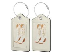 Cowboy Boots with Tan Western Design Luggage Tag for Suitcase 2 Pack Leather Luggage Tag with Privacy Flap Name Id Label and Metal Loop for Women Men Travel