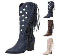 Cowboy Boots Women - High Heel Leather Tall Boots with Tassel and Embroidery, Retro Western Riding Shoes, Fashion Autumn Winter Party Boots, European and American Style Footwear