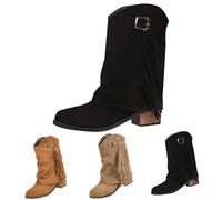 Cowboy Boots Women's Ankle High Western Boots with Fringe Fold Over Boots | Ankle boots with heel suede slip-on boots, festive half boots, elegant winter boots for party, everyday life