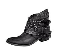 Cowboy Boots Women's Black Studs Women's Ankle Boots with Heel Blue Vintage Gothic Boots Short Boots Cowboy Boots with Side Zip Western Boots Women's Boots Slip-On Boots, black, 7 UK