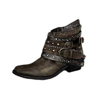 Cowboy Boots Women's Black Studs Women's Ankle Boots with Heel Blue Vintage Gothic Boots Short Boots Cowboy Boots with Side Zip Western Boots Women's Boots Slip-On Boots, brown, 8.5 UK
