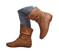 Cowboy Boots Women's Fashion Lace Toe Flat Short Sleeve Foot Pleats Stacked Flat One Hundred Classic Ankle Boots, coffee, 8 UK