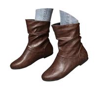 Cowboy Boots Women's Fashion Lace Toe Flat Short Sleeve Foot Pleats Stacked Flat One Hundred Classic Ankle Boots