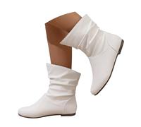 Cowboy Boots Women's Fashion Lace Toe Flat Short Sleeve Foot Pleats Stacked Flat One Hundred Classic Ankle Boots