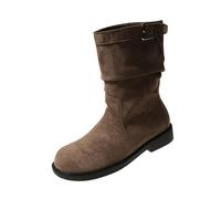 Cowboy Boots Women's Flat Ankle Boots with Heel Suede Western Boots Round Toe Work Boots Plain Women's Boots Medium Height Slip On Boots Non-Slip Winter Boots Modern Short Boots, brown, 4 UK