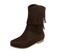 Cowboy Boots Women's Fringe Half Boots Women's Flat Wide Shaft Short Boots Double Stitched Traditional Shoes Vintage Western Boots Plain Texani Boots Transition Boots Suede Ankle Boots, brown, 7 UK