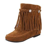 Cowboy Boots Women's Fringe Western Boots Women's for Riding Wide Shaft Short Boots Double Stitched Moccasins Flat Non-Slip Half Boots Vintage Riding Boots Ethnic Country Boots Transition Boots, brown