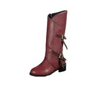 Cowboy Boots Women's High Leather Boots with Heel Slip On Boots Medieval Half Boots Buckle Bike Boots Combat Boots Cosplay Ankle Boots with Zip, Wine Red, 6 UK