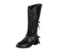 Cowboy Boots Women's High Leather Boots with Heel Slip On Boots Medieval Half Boots Buckle Bike Boots Combat Boots Cosplay Ankle Boots with Zip, black, 4 UK
