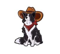 Cowboy Border Collie Enamel Lapel Pin - Cute Border Collie Dog Wearing Cowboy Hat and Red Bandana Hard Enamel Brooch Badge for Jackets, Backpacks, Hats and Lanyards - 3cm x 2cm