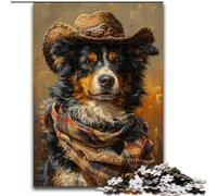Cowboy Border Collie Puzzles 1000 Pieces for Adults, Family Fun Games Fun at Home Activities, Birthday Present, Travel Gifts 50x75cm