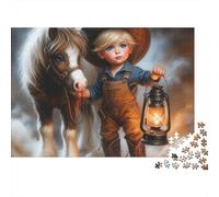 Cowboy Boy with Pony 1000 Piece Sturdy Cardboard Classic Jigsaw Puzzle for Adults, Impossible Hard Challenge, Decompression, Ultimate Relaxation Gift 52x38cm/1000pcs