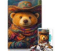 Cowboy Brown Bear 1000 Piece Jigsaw Puzzle for Adults Teens,Challenging To Complete But Fun And Humorous with Matching Poster And Trivia Sheet 50x75cm