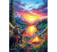 Cowboy by A Campfire at Sunset 500 Piece Pack DIY Jigsaw Puzzle Science Fiction Magical Dream Collectors Cognitive Development Educational Decorative Puzzle Gifts for Adults Premium Cardboard 500 PC