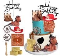Cowboy Cake Decorations Hat and Boot Horse Cake Toppers for Western Theme Cowboy Cowgirl Birthday Baby Shower Party Favors Supplies