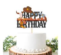 Cowboy Cake Tooper, Western Cowboy Rodeo Theme Boy Birthday Decoration Glitter Brown School/Farm Party Supplies