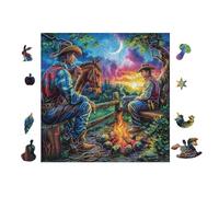 Cowboy Campfire 100-piece Jigsaw Puzzle Set For Adults Teens 14+ Logic Skill Indoor Game Family Game Night Summer Thick Cardboard 28x28cm