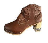 cowboy carter Cowboy Boots Classic Side Zipper Chunky Heel Shoes Fashionable Waterproof Western Non-Slip Cowgirl Booties Women's Embroidered Welt Acrylic High Heel Ankle Boots ankle Booties for women