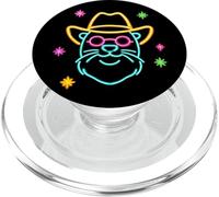 Cowboy Cat Face Round Glasses Western Graphic Pink Animal PopSockets PopGrip for MagSafe