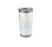 Cowboy Cat Face Round Glasses Winter Graphic Pink Western Stainless Steel Insulated Tumbler