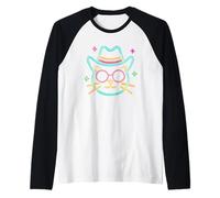 Cowboy Cat Face Round Sunglasses Western Graphic Pink Animal Raglan Baseball Tee