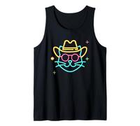 Cowboy Cat Face Round Sunglasses Western Graphic Pink Animal Tank Top