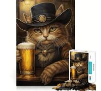 Cowboy Cat in A Saloon 1000 Piece Jigsaw Puzzles- Brain Exercise, Precise Cut, Real Challenge, Wall Display (50x75cm)